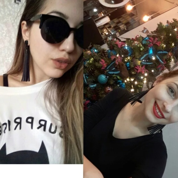 Long Leather Tassel & Rhinestone Earrings 4inch - Picture 3 of 4